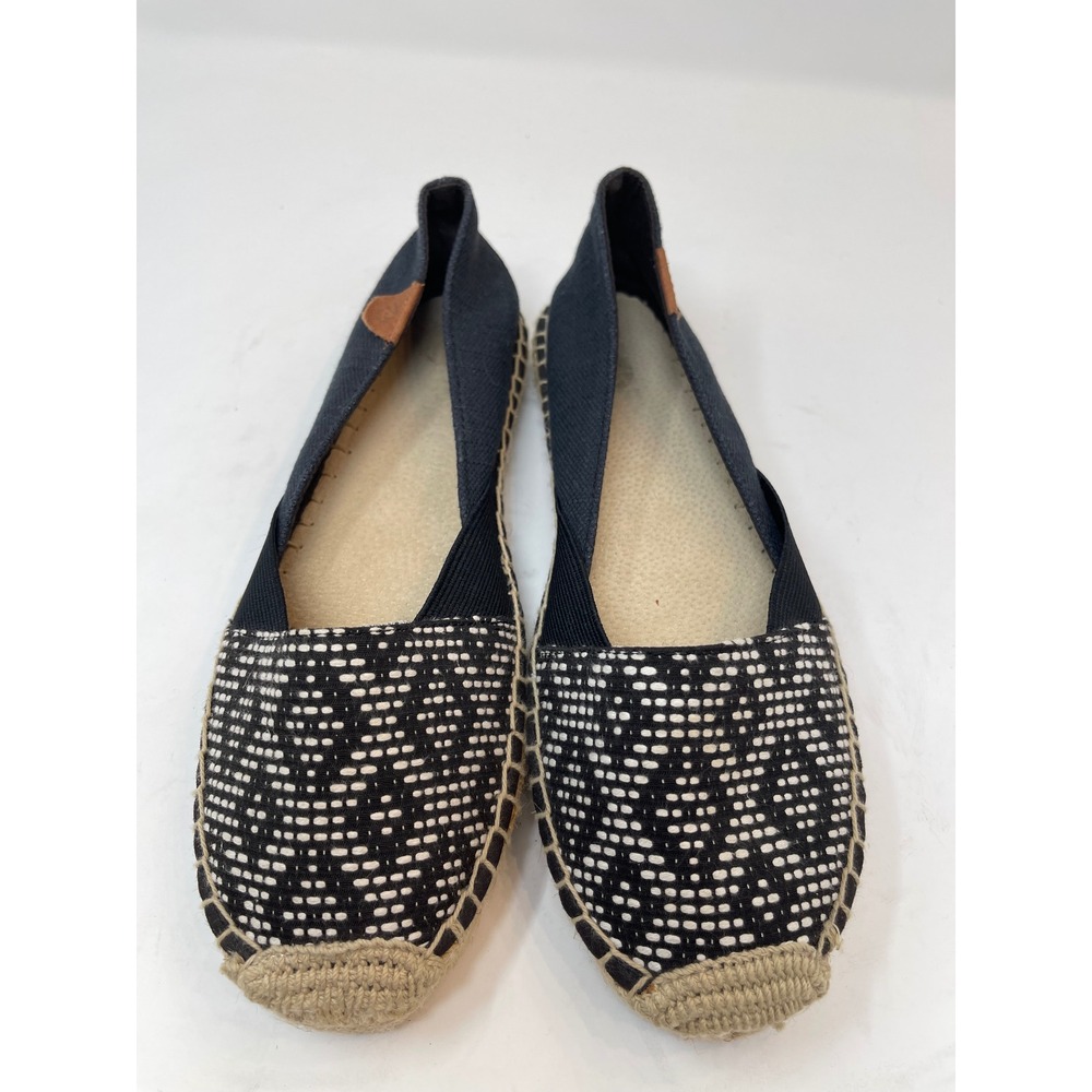 Sperry Espadrille Flats Women 8 Navy White Excellent Woven Canvas Slip On